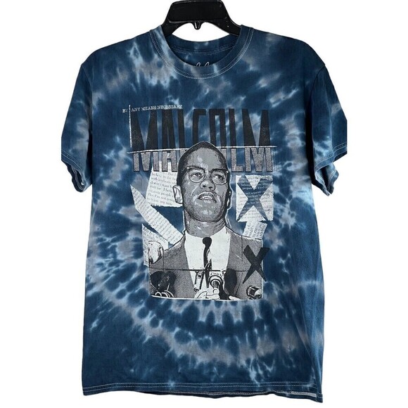 Vintage 90s Malcom X By Any Means Necessary Dont Sell Out T-Shirt Blue Tie Dye M - Picture 11 of 11